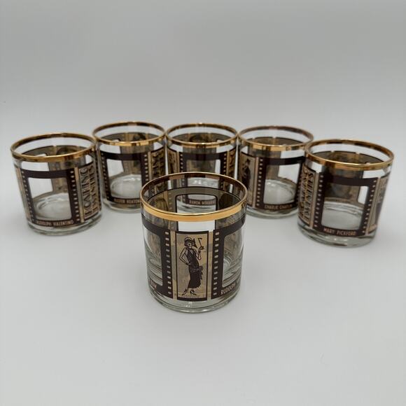 Vintage Roaring Twenties Movie Film Glasses Double Old Fashioned Set of 6 - Picture 8 of 9